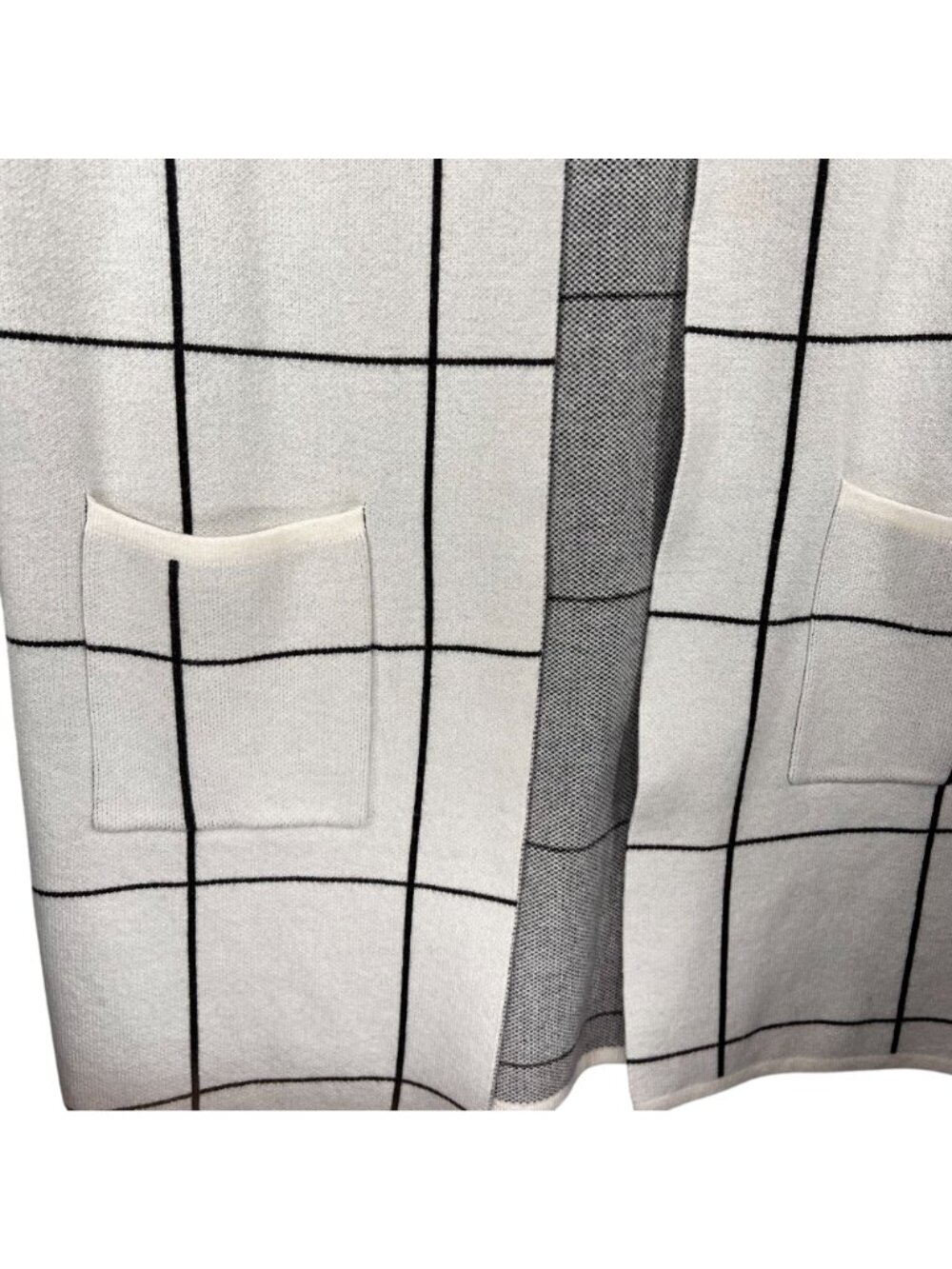 Bohme White Black Open Front Cardigan Sweater Coat Duster Pockets Womens S/M - Picture 9 of 13